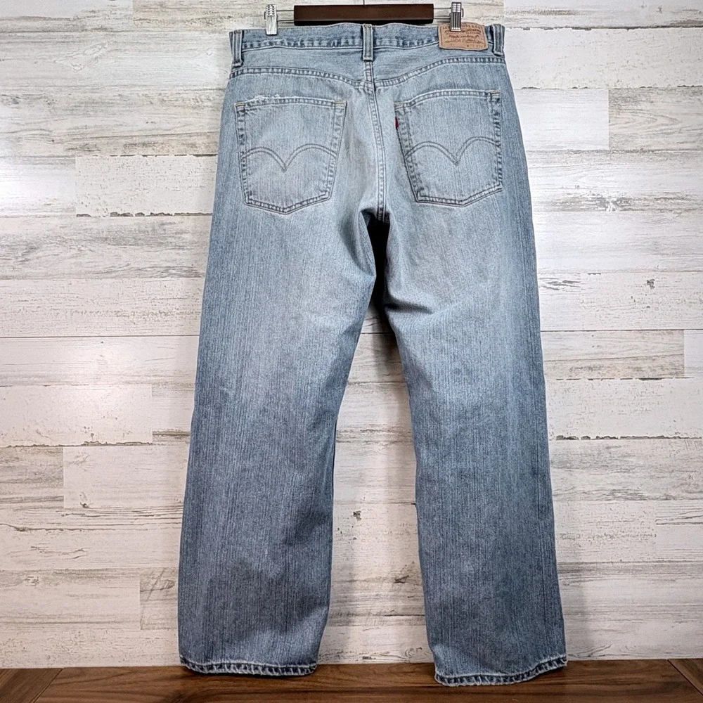 Levis 569 Loose Straight Jeans 38x30 Light Wash Distressed Y2K Rare Blank R Tab